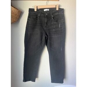 Loft Super Soft Girlfriend Jeans Black Faded Distressed Denim Size 6 28 Cropped